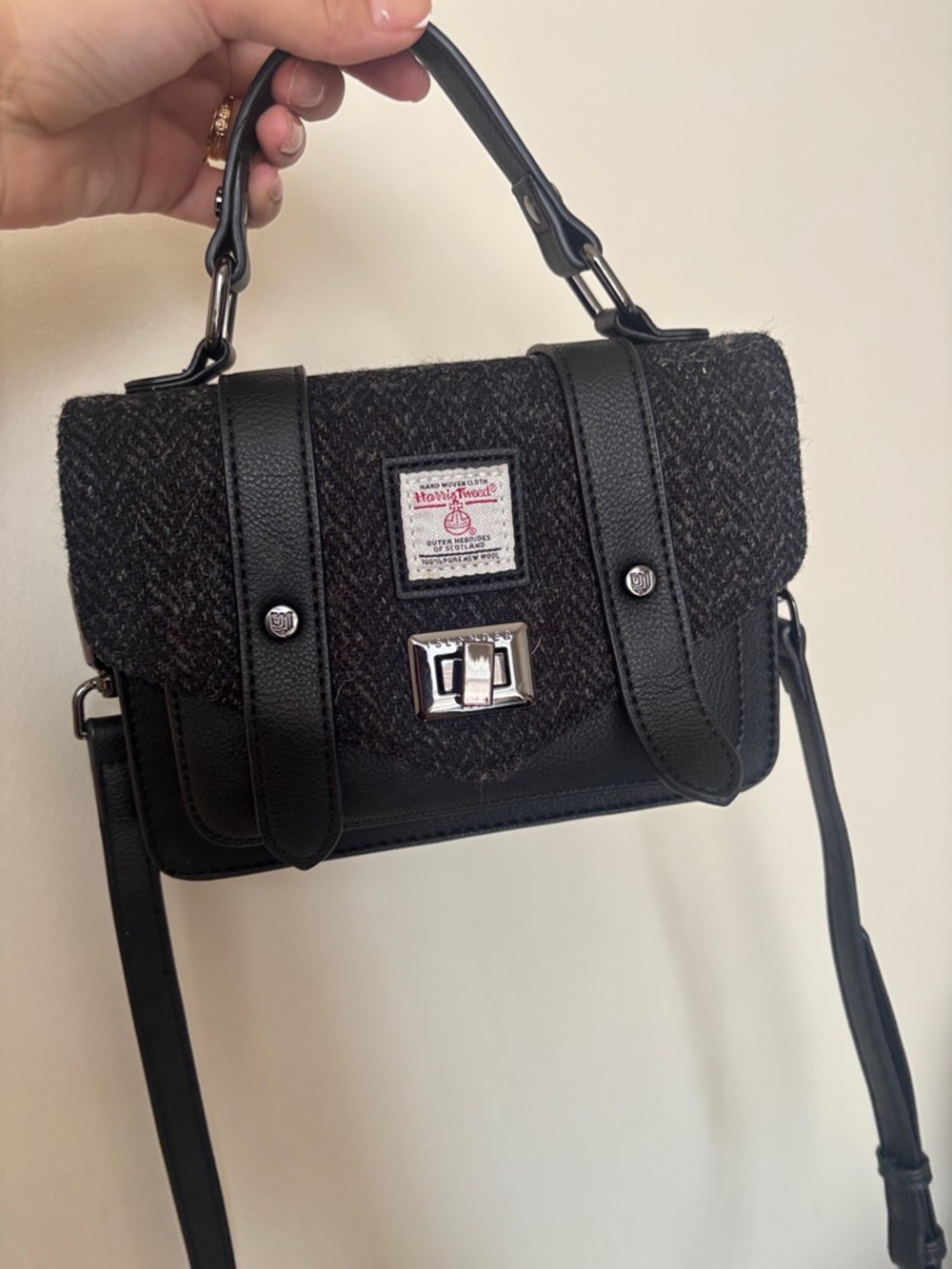 Islander Harris Tweed Black Textured Top-Handle Satchel